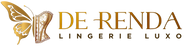 Logo da De Renda Lingerie na cor dourada, composta por espartilho, borboleta e o nome da marca.
