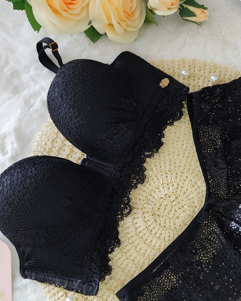 Conjunto de Lingerie Luxo Letícia com Acessórios Banhados a Ouro 24K