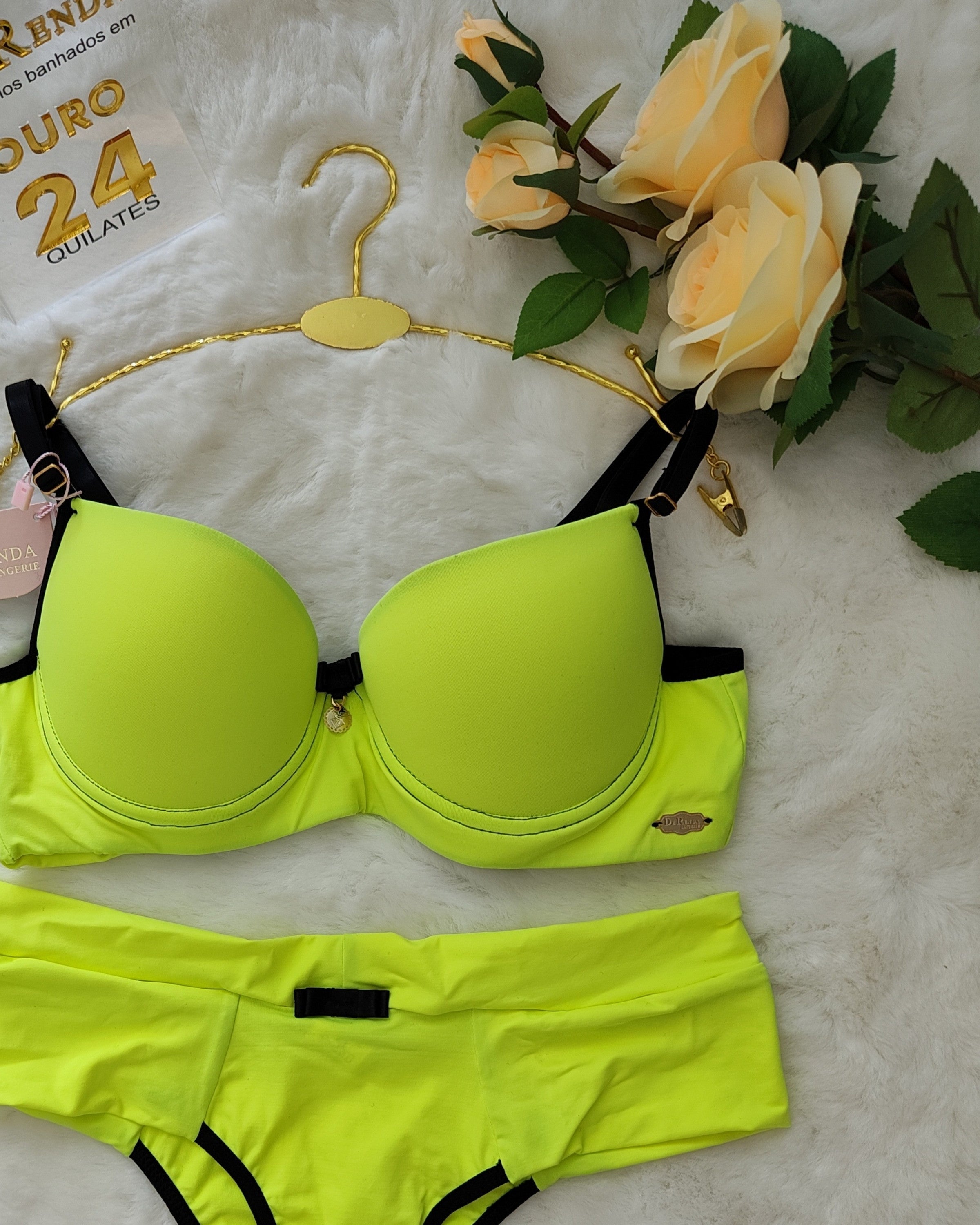 Conjunto Rachel Luxo Push-Up com Acessórios Banhados a Ouro 24K