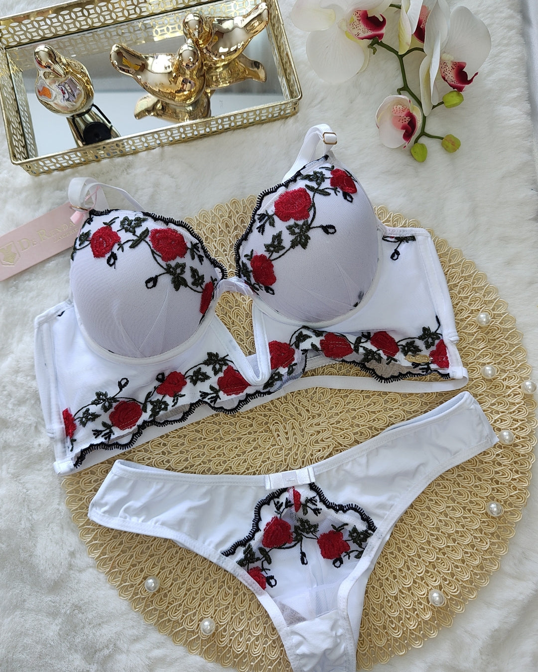 Conjunto de Lencería Lujo Bella de Tul Bordado