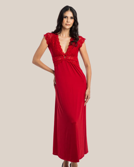 Camisola Longa Helena em Renda e Liganete com Pingente Banhado a Ouro