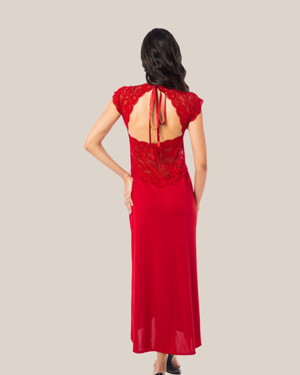 Camisola Longa Helena em Renda e Liganete com Pingente Banhado a Ouro