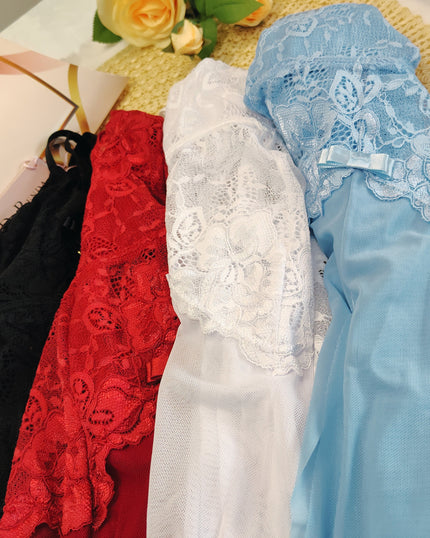 Camisola Longa Luxo Astrid em Tule e Renda Chantilly