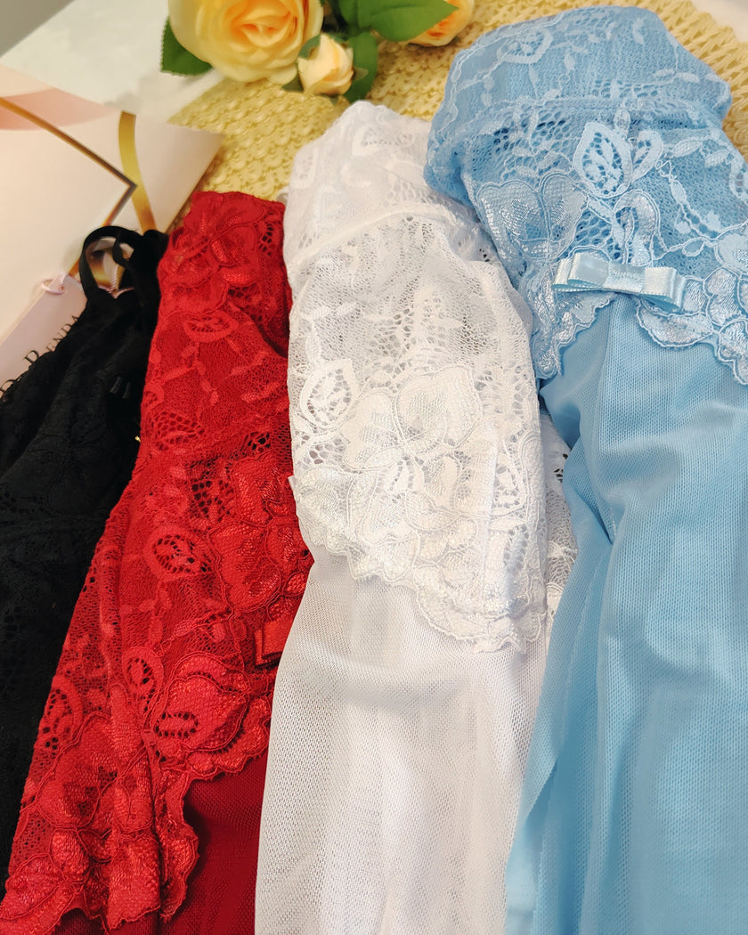 Camisola Longa Luxo Astrid em Tule e Renda Chantilly