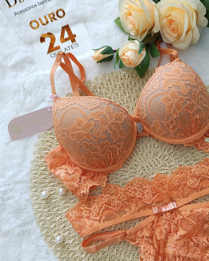 Conjunto de Lingerie Luxo Ísis em Renda - DE RENDA LINGERIE