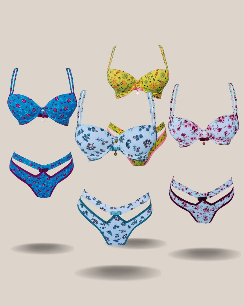 Conjunto Flora Lingerie Luxo em Microfibra Floral - DE RENDA LINGERIE