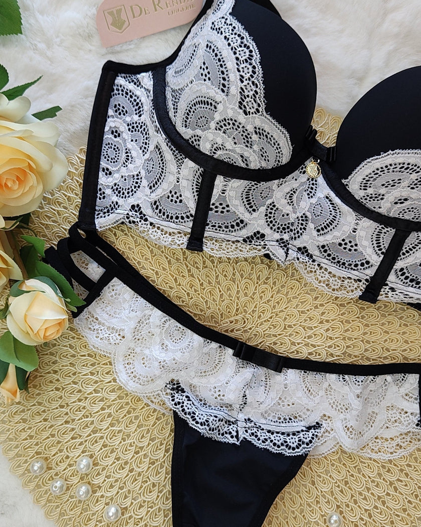 Conjunto Maria Luxo de Renda e Microfibra | DE RENDA - DE RENDA LINGERIE