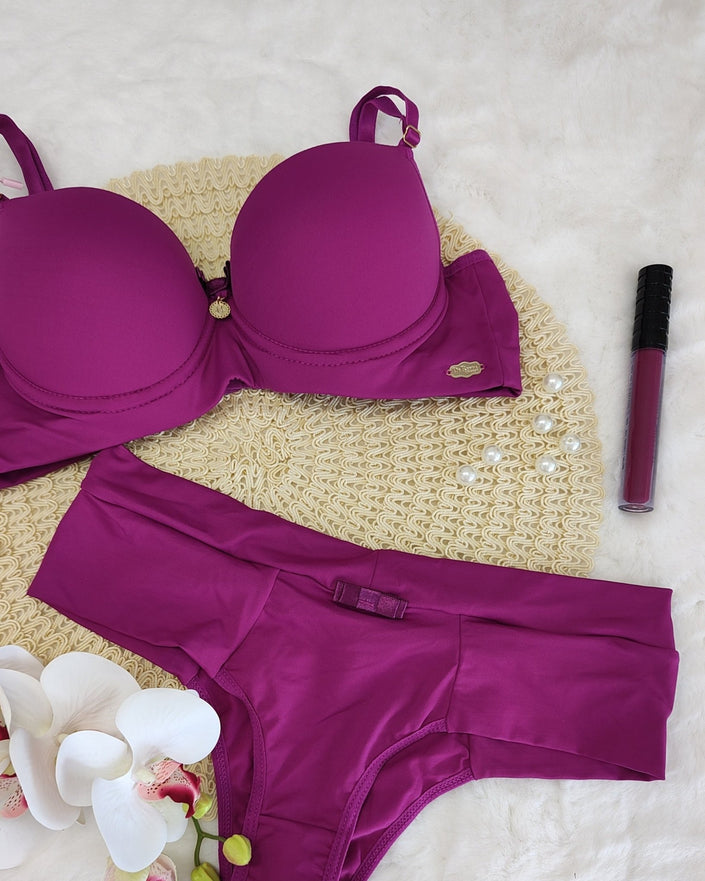 Conjunto Rachel Luxo Push-Up com Acessórios Banhados a Ouro 24K - DE RENDA LINGERIE
