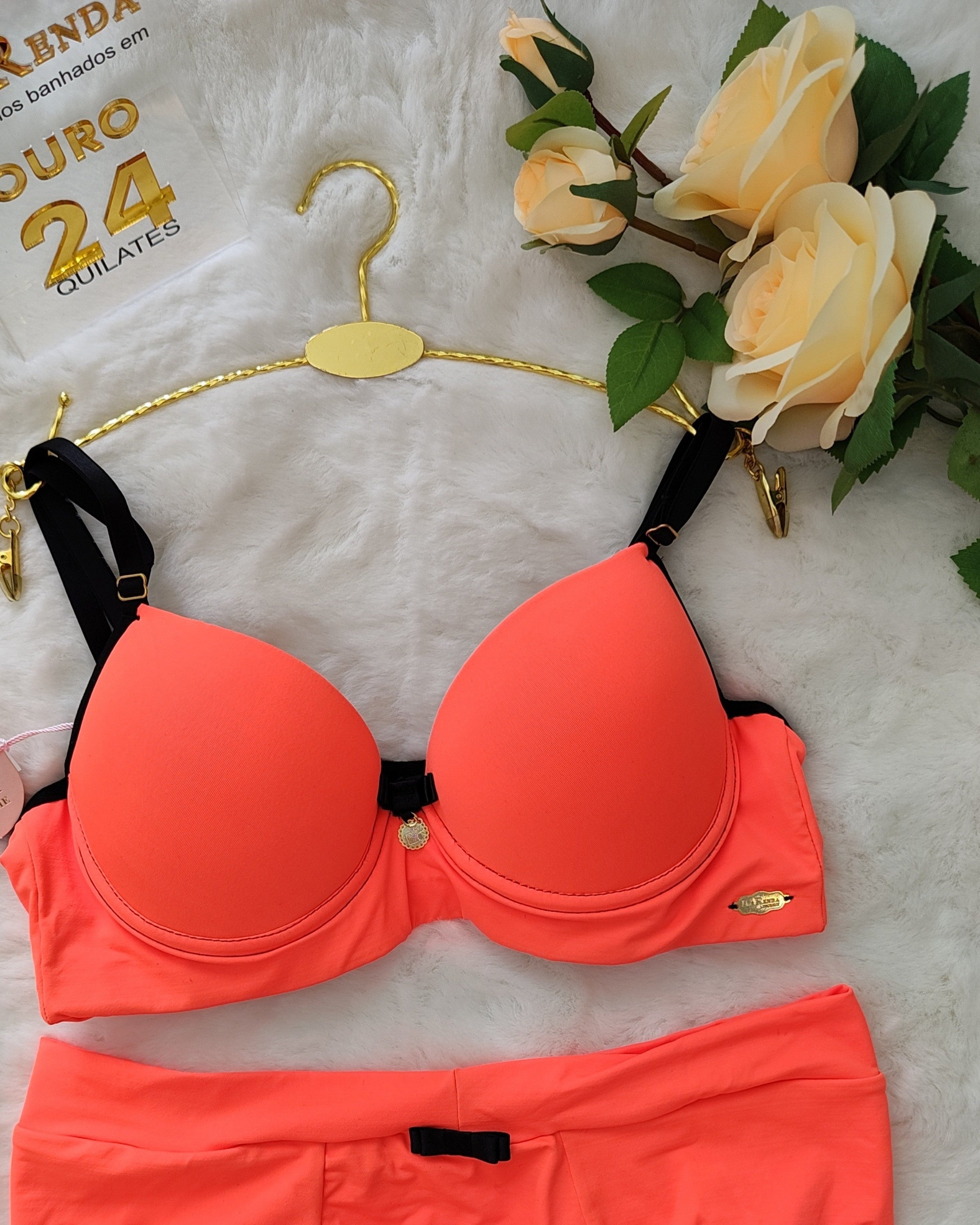 Conjunto Rachel Luxo Push-Up com Acessórios Banhados a Ouro 24K