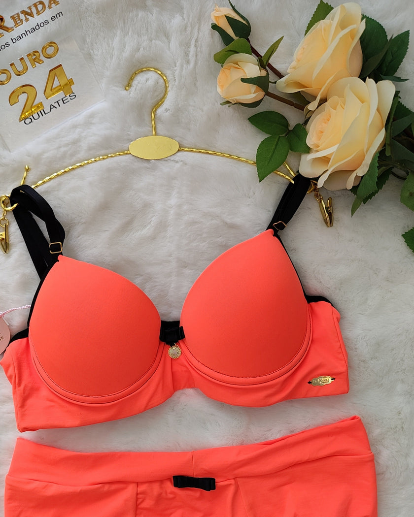 Conjunto Rachel Luxo Push-Up com Acessórios Banhados a Ouro 24K